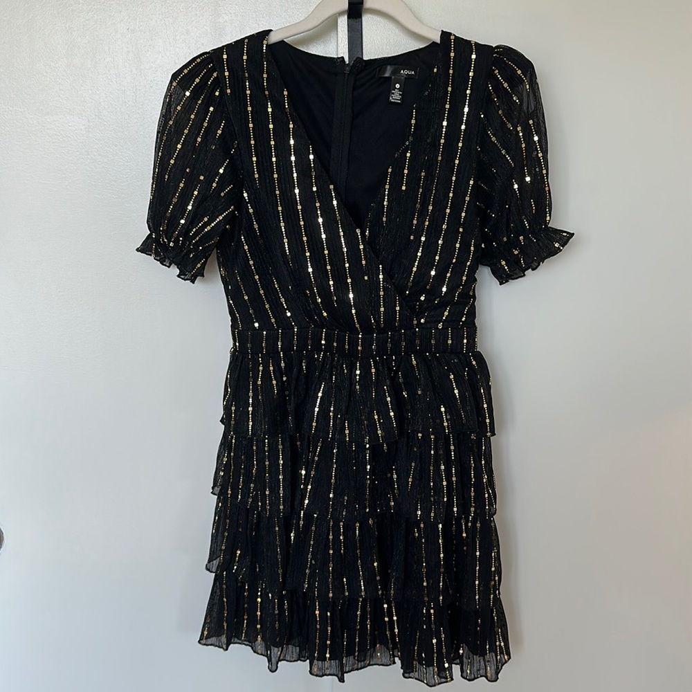 Black and gold ruffle dress - aqua brand